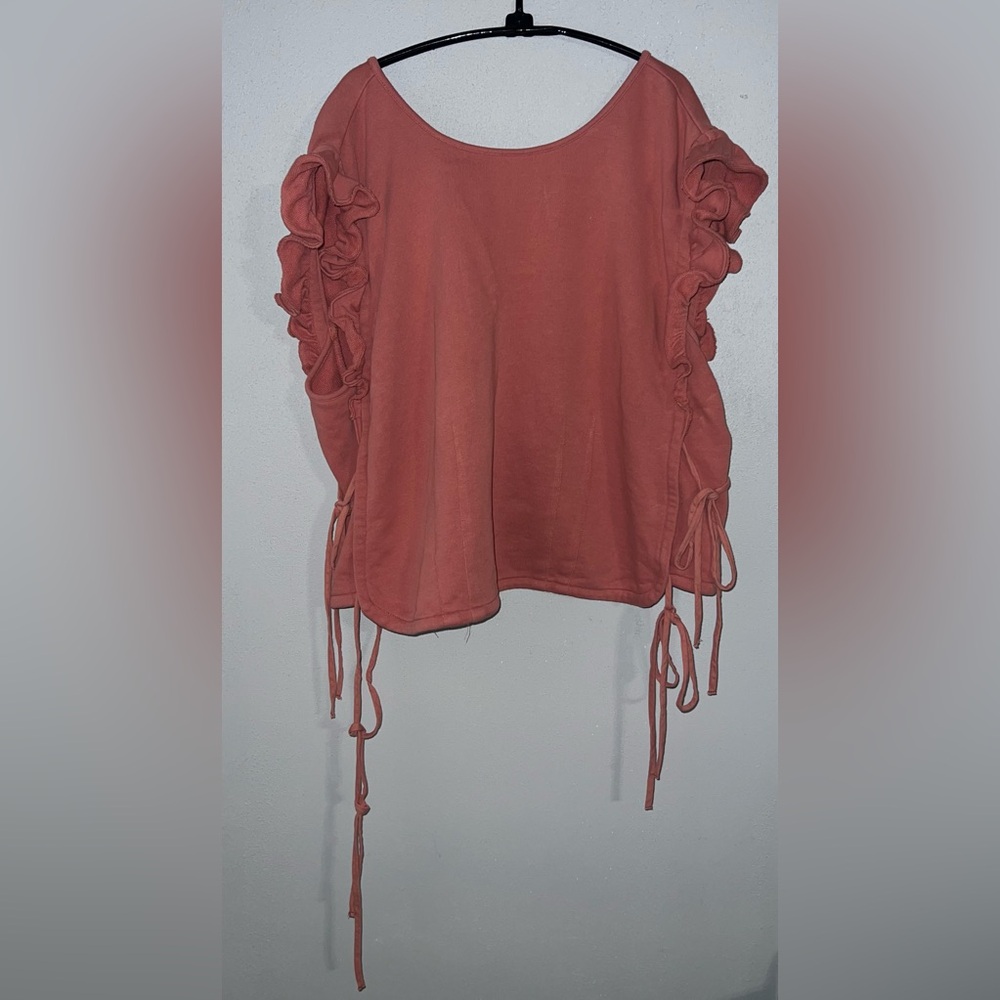 Anthropologie Dusty Rose Scandi Prep Coastal Crop Flutter Ruffle Sleeve Top